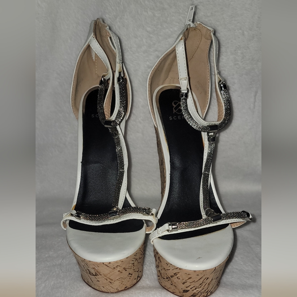 White, cork wedge sandal